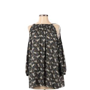 Max Studio Green Multicolor Floral Print Long Sleeve Cold Shoulder Blouse Small